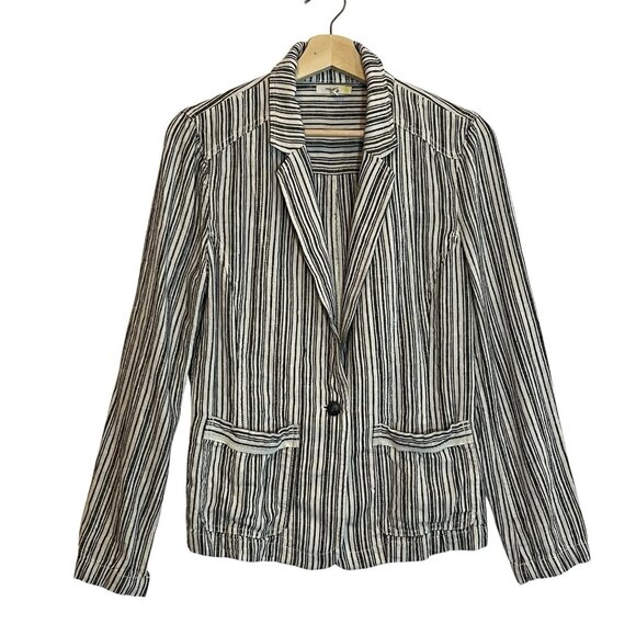 Maurices Women’s Linen Blend Blazer Striped Medium Size Pockets Button - Picture 3 of 9
